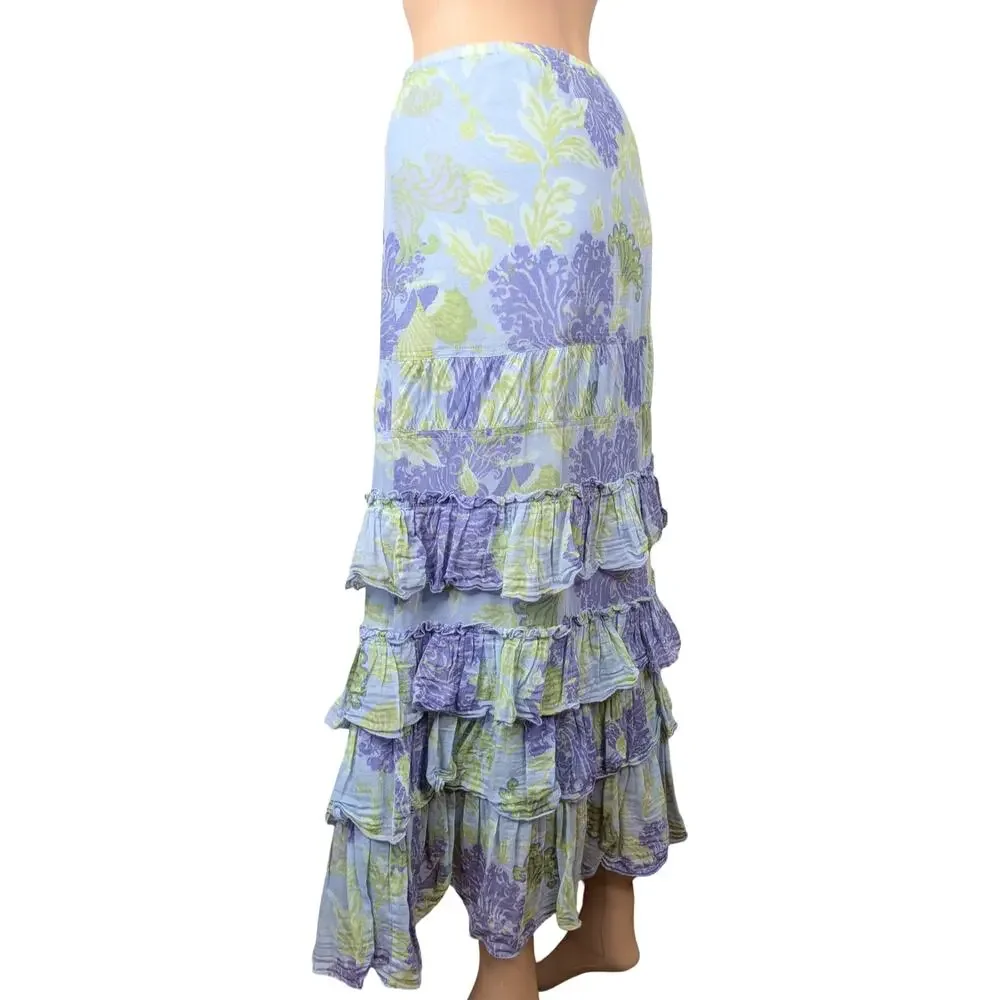 Vintage Y2K Anthropologie Fei Butterfly Floral Ruffle Skirt M Pastel Cottagecore